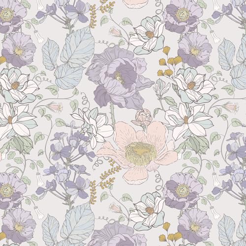 GloryTik Peel and Stick Wallpaper Vintage Purple Floral Contact Paper Removable Self Adhesive Wall Paper for Bathroom Bedroom Cabinets Retro Boho Vinyl Roll 17.3 x 120