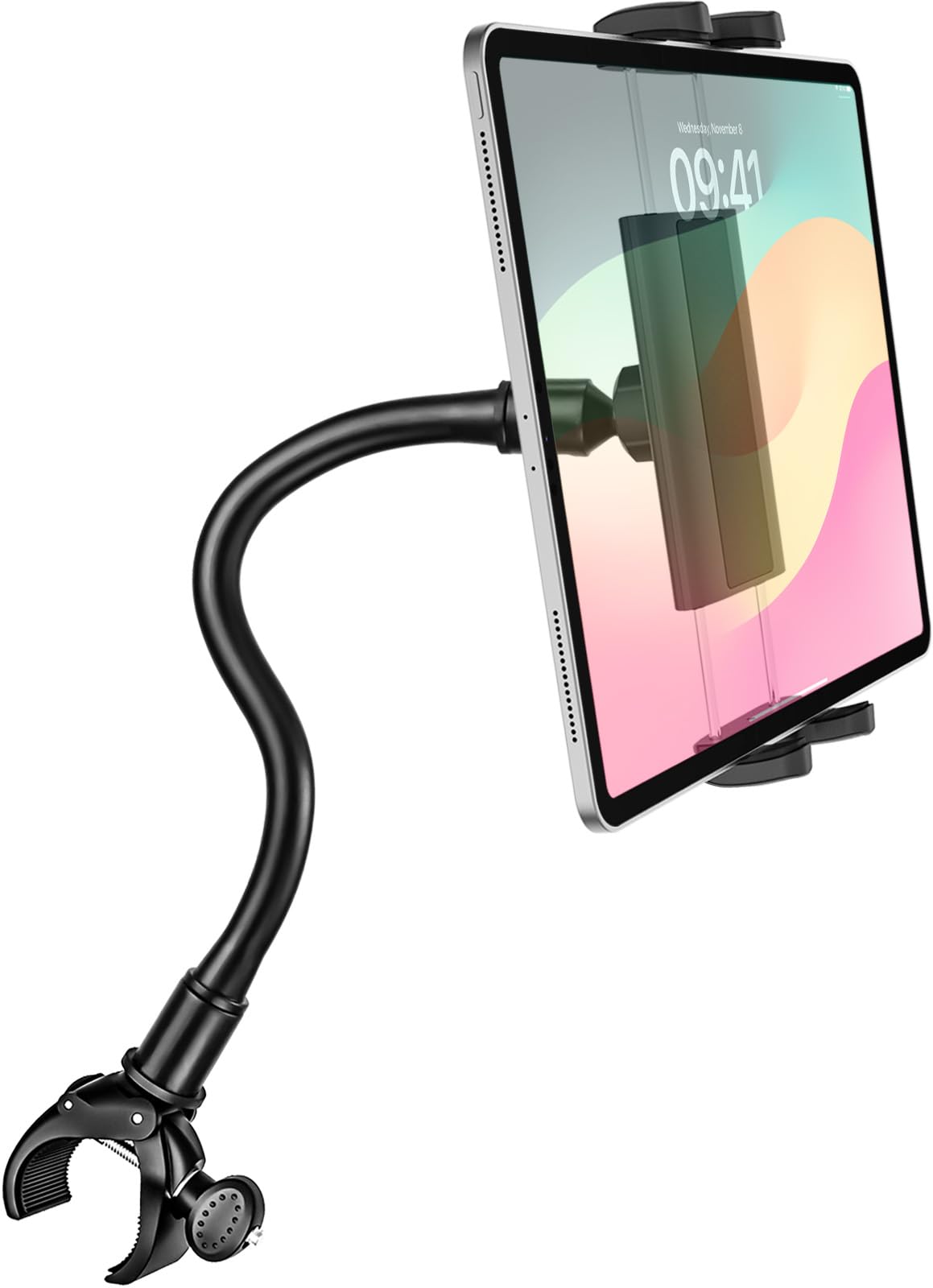 Collo Oca Supporto per Tablet Cyclette, Dosvsi Porta Tablet Tapis Roulant, Regolabile 360° Supporto Bici Manubrio per iPad Pro 12.9 Air Mini, iPad 10.9", Galaxy Tab S A, 4"~13" Tablet & Telefono