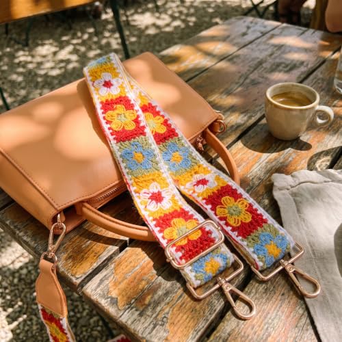 Image of Crochet Flower Purse Strap Embroidery Crossbody Shoulder