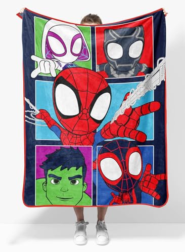 Sunny Side Up Marvel Spidey & His Amazing Friends Plush Travel Throw Blanket - Measures 40 x 50 Inches - Super Soft & Cozy Travel Accessories Features Miles Morales & Ghost Spider Gwen