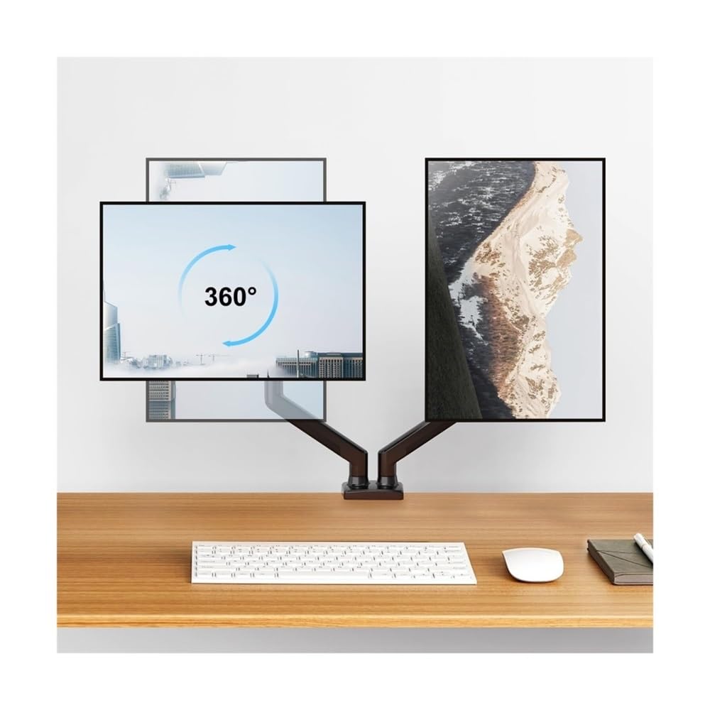Soporte para monitor, brazo para 2 pantallas, soporte de escritorio para mesa con 2 brazos para pantallas de 13" a 32", compatible con pantallas de 2 a 8 kg, ajuste libre de 360°, accesorios de escri