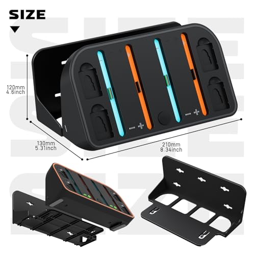 Hosanwell Switch 2 - Soporte de pared con luz RGB para Switch 2, carga de 4 Joy-Cons, 4 ranuras de juego, color negro - imagen 9