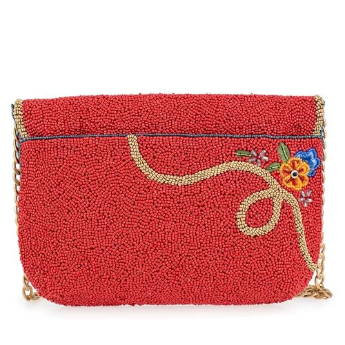 Mary Frances Captain's Helm Beaded Crossbody Handbag Nautical Wheel Clutch Purse Anchor Embellished Evening Bag, Red2