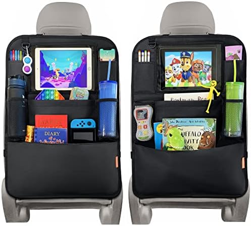 Huckaboo Car Seat Organiser - Kids Back Seat Organiser, Storage Pockets, Screen Holder, Black, 2 Pack