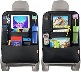 Huckaboo Car Seat Organiser - Kids Back Seat Organiser, Storage Pockets, Screen Holder, Black, 2 Pack
