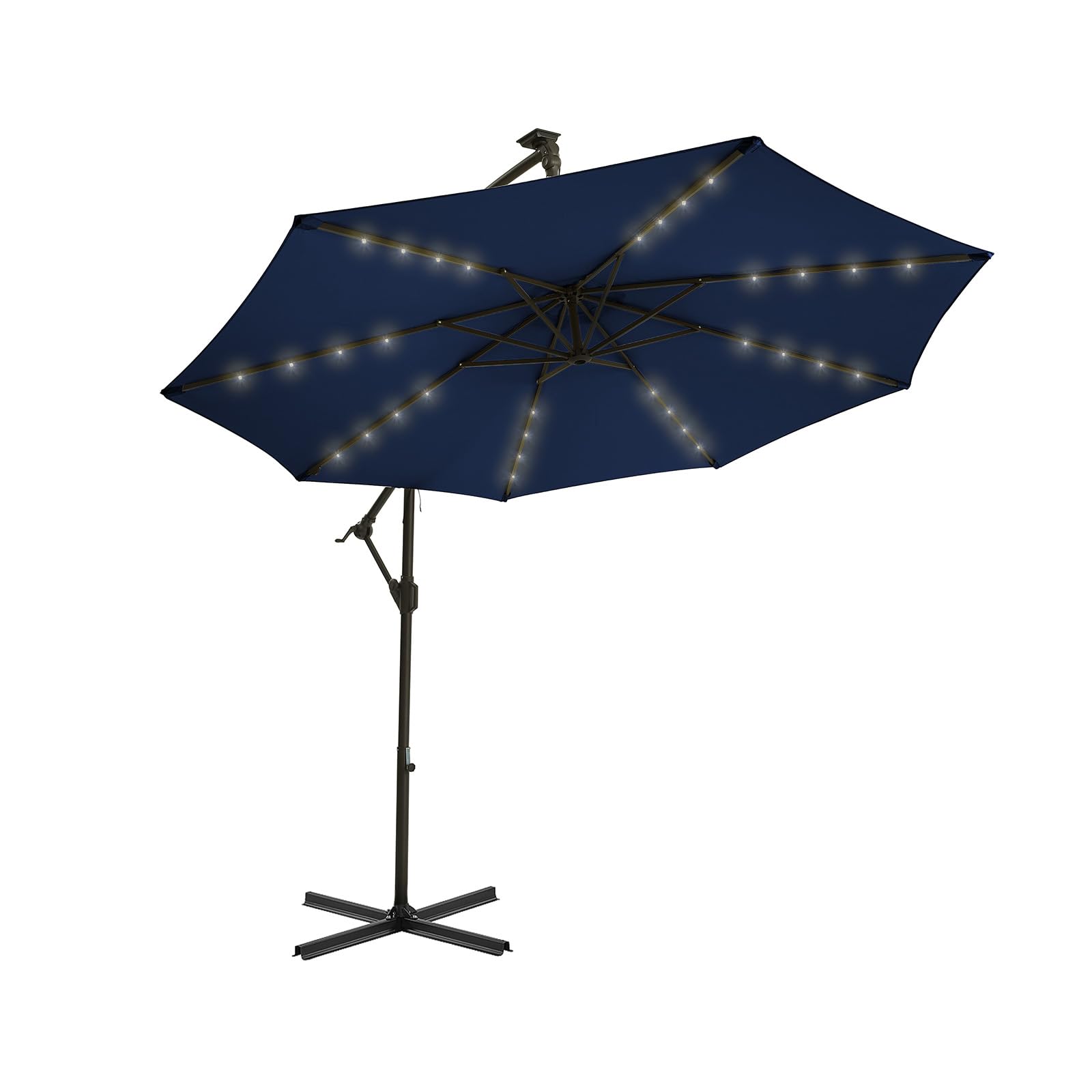 wikiwiki 10ft Solar LED Offset Hanging Market Cantilever Patio Umbrella for Backyard, Poolside, Lawn and Garden, Easy Tilt Adjustment, Polyester Shade
