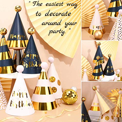 Birthday Party Hats - Fun Celebration Kit of 12 Gold Happy Birthday Cone Party Hats for Kids Birthday Party - Birthday Party Supplies and Decorations