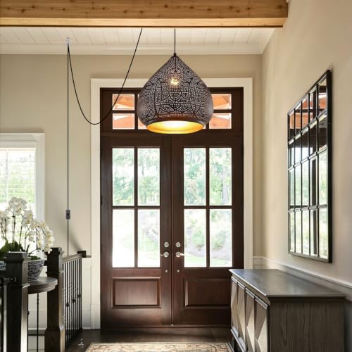 Image of Plug in Pendant Light for Ceiling Black Hanging Light Moroccan Lamp