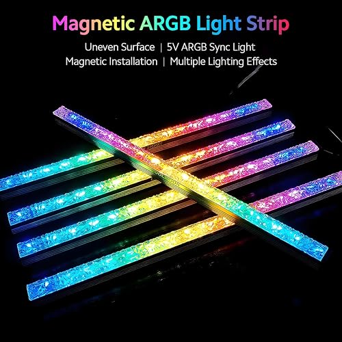 Image of ARGB LED Light Bar 280mm - Diamond-Cut Acrylic RGB Light for PC Cabinet | 5V 3-Pin Addressable Sync | Magnetic Ambient Lighting for Gaming Setup (Set of 1)