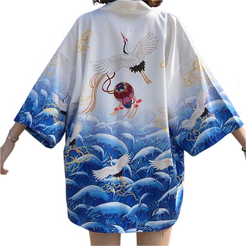 Image of LAI MENG FIVE CATS Women's Floral Print Loose Blouse Japanese Kimono Tops | Puff Sleeve,Cover up Top,Casual Cute Tops,Summer Cardigans 2026