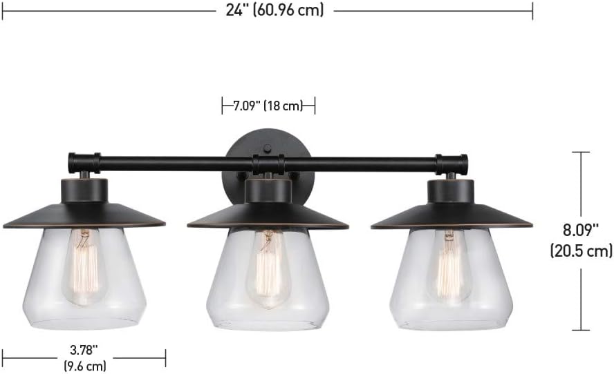 Exclusive Discount 80% Offer Globe Electric 51496 Nate 5-Piece All-in-One Bathroom Set, Oil Rubbed Bronze, 3 Vanity Light with Clear Glass Shades, Bar, Towel Ring, Robe Hook, Toilet Paper Holder