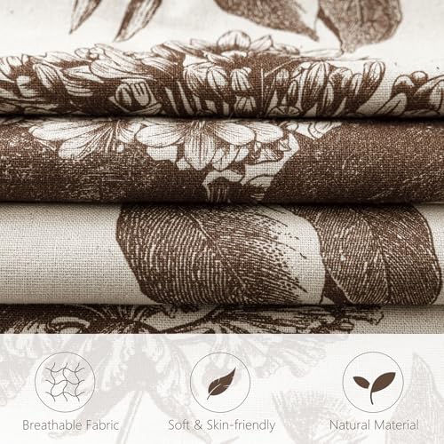 Image of Foindtower Set of 2 Linen Floral Throw Pillow Covers Vintage Accent Print Decorative Cushion Covers Farmhouse Boho Home Decor for Sofa Chair Couch Bedroom Living Room,24x24 Inch,Dark Brown