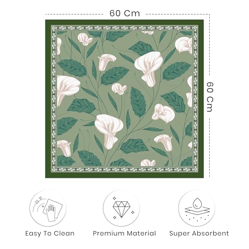 Image of Yellow Weaves Washer & Dryer Cover for Top, 60 x 60 cm, Washing Machine Top Protector Mat for Kitchen /Laundary Room, Water Absorbing, Dustproof, Scratch Resistant & Non-Slip (Floral Green)