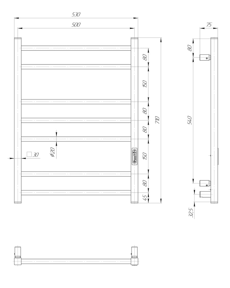 Elna - Scaldasalviette elettrico oro, 103 W, 710 x 530 mm, risparmio energetico e adatto all'uso quotidiano, con timer e termostato, IP44, in acciaio inox, per bagni di famiglia e appartamenti