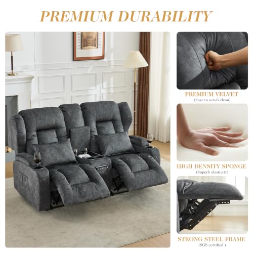 Image of Loveseat Recliner Sofa with Console,RV Wall Hugger Recliners for Small Spaces,Reclining Loveseat Sofa Recliner with Cup Holders /Lumbar Pillows,RV Furniture (Velvet Gray, 66 inch 2-Seater)
