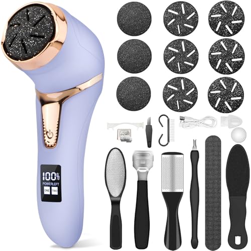 Image of Electric Callus Remover for Feet, Portable Pedicure Kit Foot File Callus Remover, Rechargeable Waterproof Foot File for Foot Care Deadskin Remover with 9Head&LCD Display, Purple