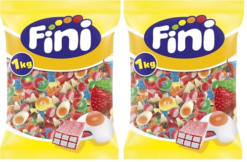 Fini Little Mix Goma Pica, Golosinas Pica Pica, Ositos Gominola, Huevos Chuches, Mezcla de Frutas, 1 Kg (Paquete de 2)