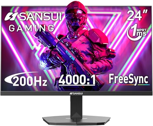 SANSUI 24 Inch Gaming Monitor 200Hz 180Hz 1Ms FreeSync HDR 110% sRGB FHD 1080P Computer Monitor HDMI DP Ports Eye Care Frameless VESA Mount Cable Management (ES-G24F4L HDMI Cable Included)