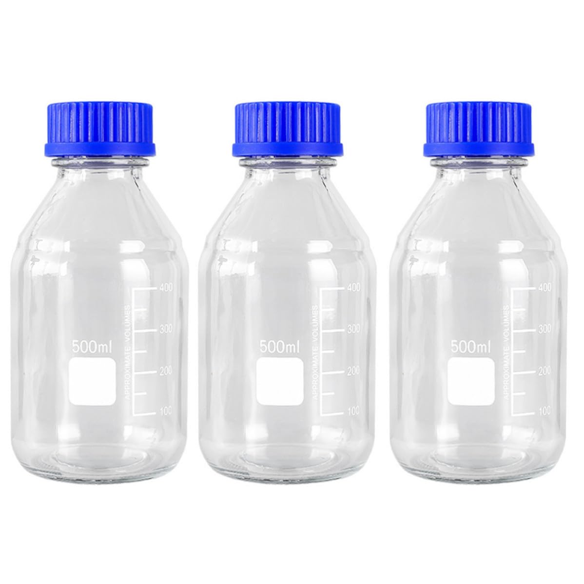 Toyvian 3 Piezas Botella de Reactivo Resistente al Desgaste Caídas de 500ml de Vidrio Tapa de Rosca Azul Adecuado para Fábricas y Plantas Químicas