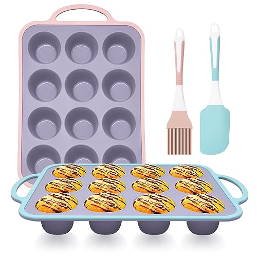 Cookstyle 4 Piece Silicone Muffin Baking Pan Set - 12 Cups Silicone Cupcake Model, Muffin & Cupcake Baking Supplies With Handle And Non Stick, Ideal For Making Muffin Cakes, Tart #TOP23