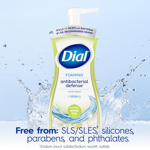 Image of Dial Antibacterial Foaming Hand Wash, Soothing White Tea, 7.5 fl oz | Helps maintain soft hands, Gentle for frequent use, No parabens or phthalates, Dermatologist tested