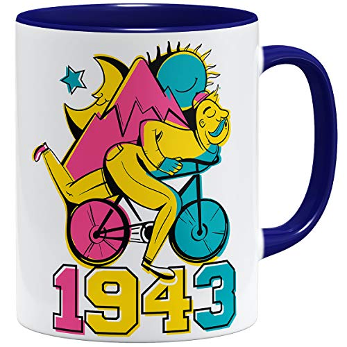 OM3® Psychédélic - Cycle Day-1943 - Tasse en céramique - 325 ml - Imprimé des deux côtés - Bleu foncé