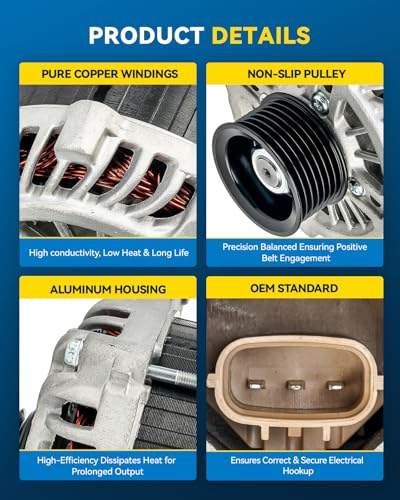 Image of PHILTOP New 11557N Alternator Compatible with Nissan 2012-2014, 2017-2018 Maxima, 2017-2018 Murano, 2011-2017 Altima 3.5L, 130A Automotive Alternator