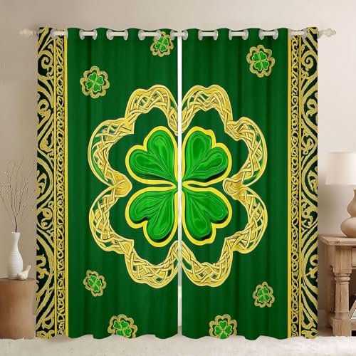 feelingyou San Patricio Día Cortinas de Ventana, Tamaño M Trébol Sombra Decoración del Hogar Lucky Leaves Cortinas de Ventana 2 Paneles para Niños