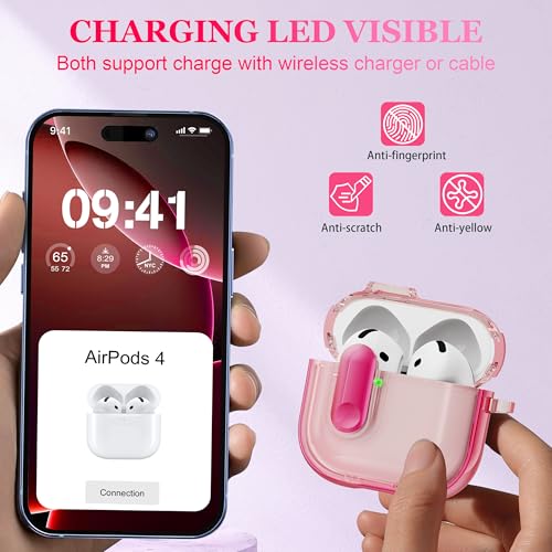 Image of for AirPods 4th Generation Case 2024 with Bright Plated Bezel and Switches, Military-Grade Shockproof Transparent Anti-Yellowing for AirPods 4 Cover, Peach Pink
