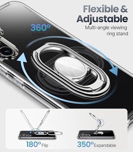Image of SHIELDS UP for Galaxy S24 FE Back Cover with Stand, Samsung S24 FE Case Clear with Double Ring Holder [Adjustable & Foldable] Shockproof Protective Cover for Samsung Galaxy S24 FE, Clear