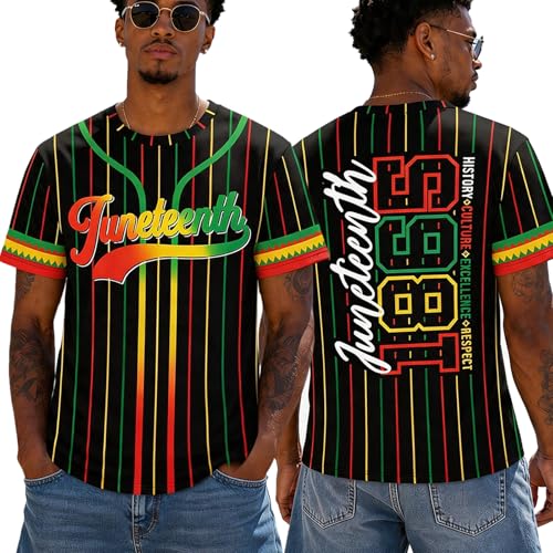 Talovee Juneteenth Freedom T-Shirt Short Sleeve Crewneck Shirt Independence Day Pride Flag Apparel Men Stripe Black-03 Medium