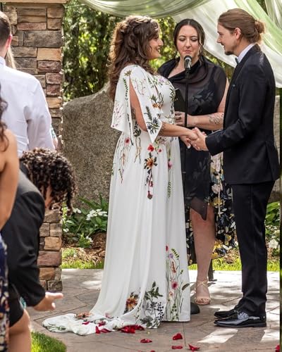 Floral Embroidered Wedding Dresses for Bride Women 2025 Long Chiffon Short Sleeve V Neck A Line Bridal Gown3