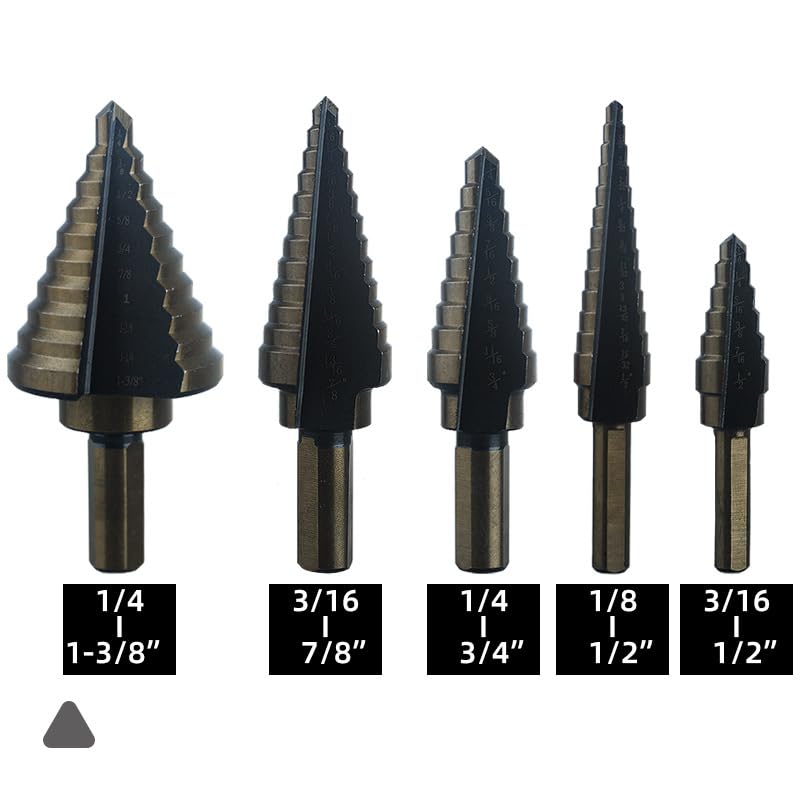 Lagnlnaoy 5pcs British Black and Yellow Step Drill Hand Drill Drilling Tool Set Step Multi functional Pagoda Bit Metal Drilling Hole Tools