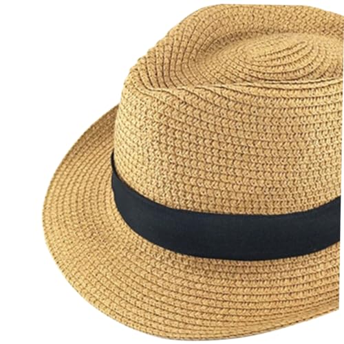 Unisex Boys and Girls Straw Hat for Spring and Stylish Sun Cap for Boy Girl Short Brim Sun Hat Khaki for Beach Outdoor Activities and4