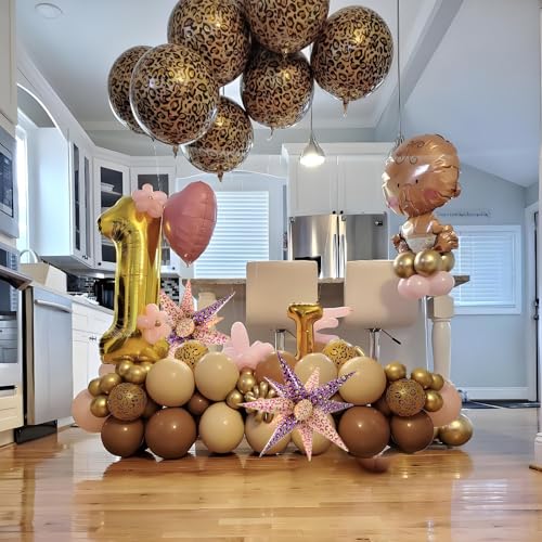 Image of 4psc Pink Yellow Leopard Print Balloons Cheetah Print Balloons Explosion Star Star Burst for Bachelorette Party Decorations Makeup Birthday Party Decorations Jungle Animal Party Decor Supplies