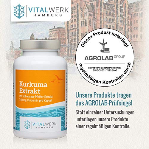 VITALWERK HAMBURG® Kurkuma Extrakt mit Pfeffer-Extrakt – 120 vegane Kapseln - 500 mg Kurkuma-Extrakt und 25 mg Schw… - Image 7