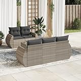 QJBSAVVA 6-TLG. Gartenmöbel Set Hellgrau 140x62x69 cm Poly-Rattan Balkon Lounge mit Stauraum, abnehmbaren Bezügen, Robustes Outdoor Esstisch & Sofa Komplettset für Terrasse Garten Balkon