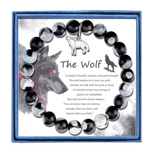 LIUANAN Wolf Gifts for Women Wolfs Amethyst Bracelet Natural Stone Jewelry Spirit Animal Healing Gift