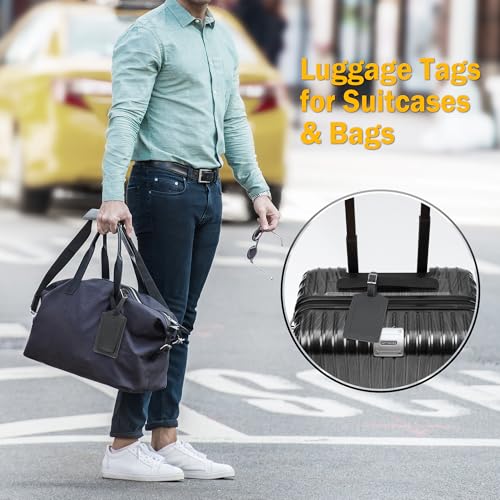 Image of Travelambo 4 Pack Leather Luggage Tags for Suitcases Travel Labels (Deep Grey)