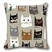 LeiOh Decorative Pillow Sham Cotton Linen Square Unique Printed Lovely Cat Pattern Throw Pillow Case Cushion Cover 18 x 18 Inches