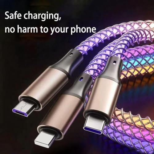 Image of 3 Combinations Multi Ports USB Charger Cable USB A to Micro USB /Type C PD Fast Charging Cord Light Up LED Current Flow to be a Night Light Compatible with Most of device-39 inches RGB