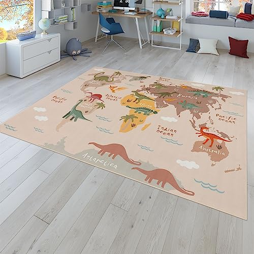 TT Home Kinderteppich Babyzimmer Teppich Kinderzimmer rutschfest Tiere Weltkarte Autos, Farbe:Grün...