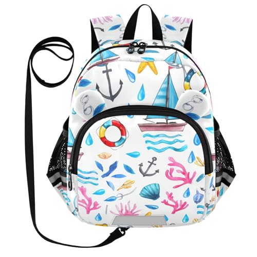 Starfish Coral Sailboat Toddler Harness Backpack for Boys Girls 3-6 Years Kids Backpack with Anti Lost Safety Leash Baby Travel Bag for Travel Walking Preschool