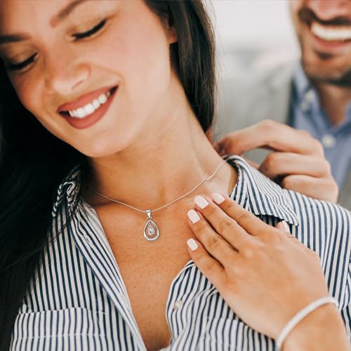 EXGOX Silver Necklace for Women 925 Sterling Silver Necklace Dainty Water Heart Silver Necklace Crystal Pendant Chain Necklace for Women Lady Gifts - Image 4