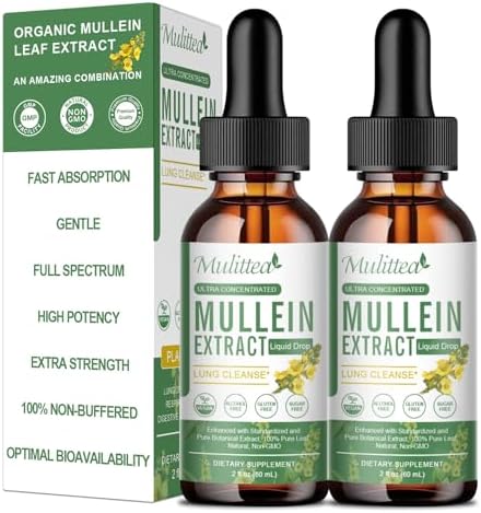 2 Pack Mullein Drops for Lungs - Lung Cleanse & Detox- Vegan Mullein Leaf Extract for Lung Immune,Respiratory Digestive -9 Potent Herbal Supplement to Renew -As Liquid, Tincture- 2Fl Oz (Pack of 2)