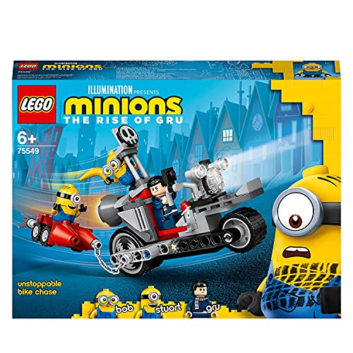 Image of LEGO 75549 Minions Unstoppable Bike Chase Construction Toy with Gru, Bob and Stuart Minion, Movie Gift Idea for Girls and Boys Ages 6 and Up