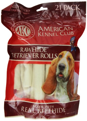 Pet Brands Inc. American Kennel Club 21 Count Beefhide Retriever Roll Dog Treats, 5-Inch