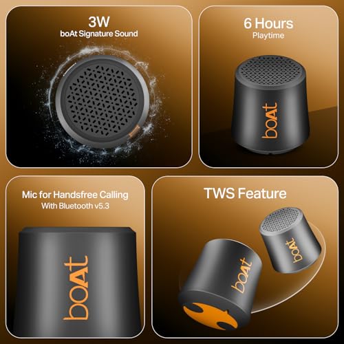 Image of Boat Stone Uno, 3W Signature Sound, 6HRS Battery, TWS Feature, Bluetooth v5.4 & Type-C Interface, Bluetooth Speaker, Wireless Speaker, Portable Speaker(Groovy Grey)