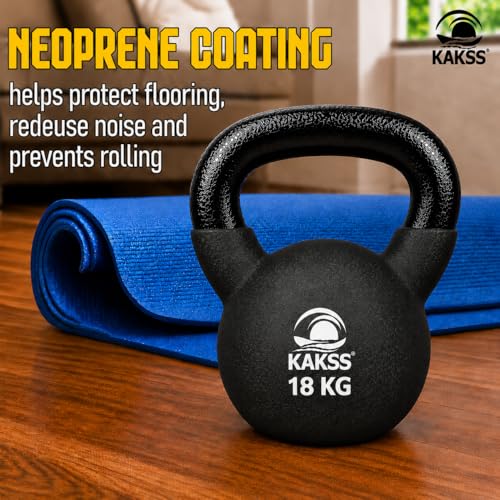 Image of Kakss Half Coating Neoprene Kettlebell (Black, 18 KG) (PROUDLY MADE IN INDIA)