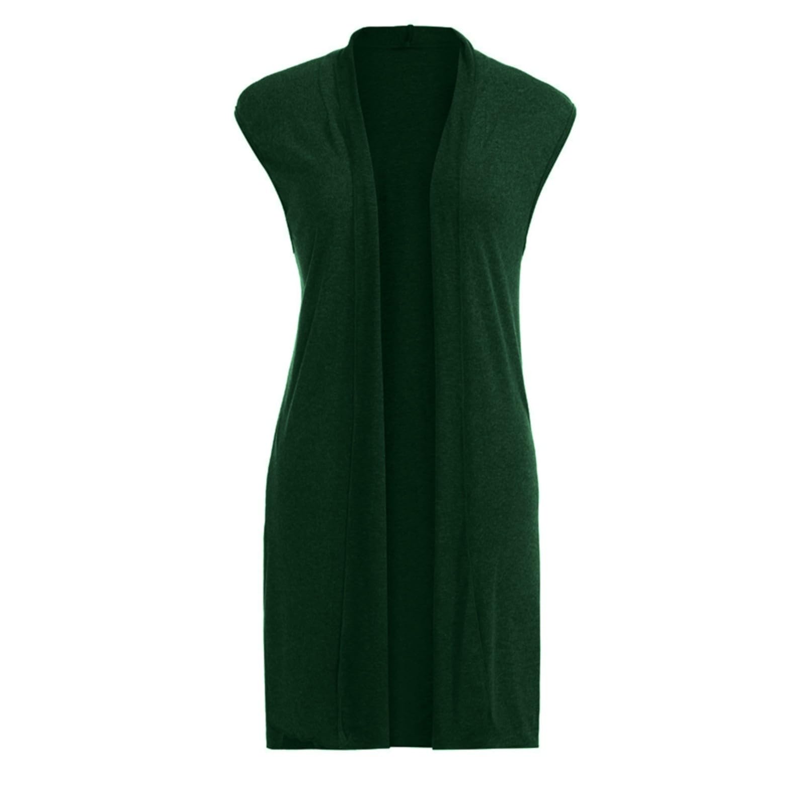Chaqueta de punto para mujer de un solo color con frente abierto, chaleco de punto largo elástico, chaleco informal sin mangas, elegante, fino, sin mangas, abrigo de punto, cárdigan de punto monocolor